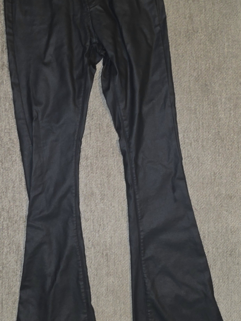PrettyLittleThing Black Faux Leather Flare Pants Size 4